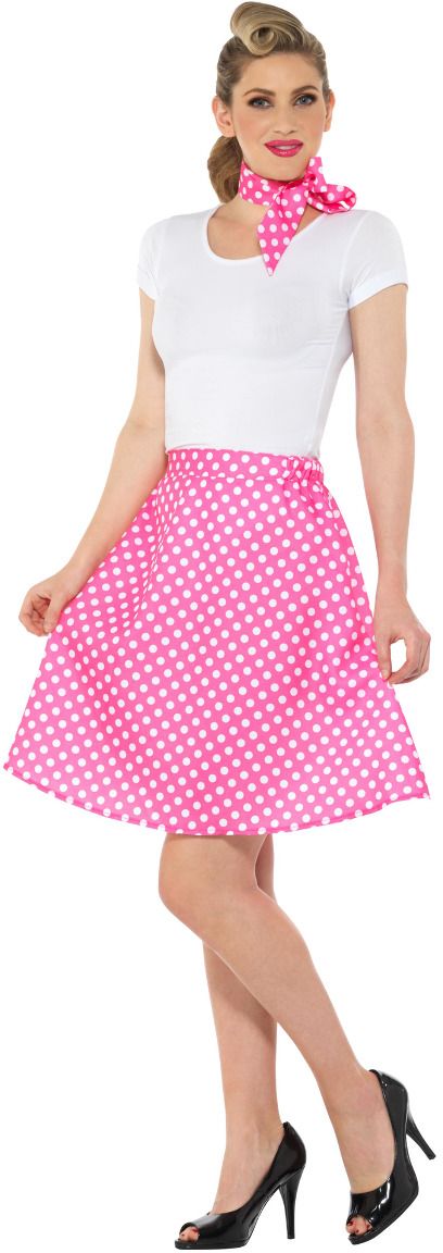 Jaren 50 Polka Dot Rok Roze
