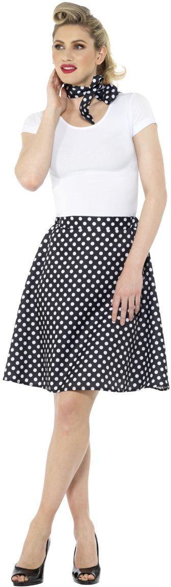 Jaren 50 Polka Dot Rok Zwart