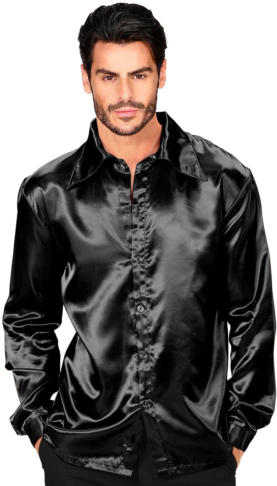 Jaren 70 disco blouse, zwart