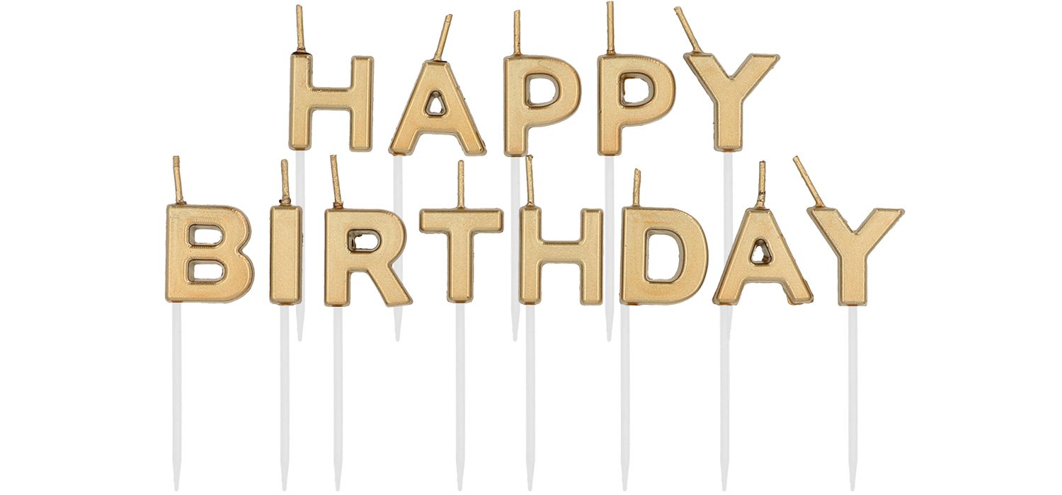 Kaarsenset Happy Birthday Goudkleurig 2 cm