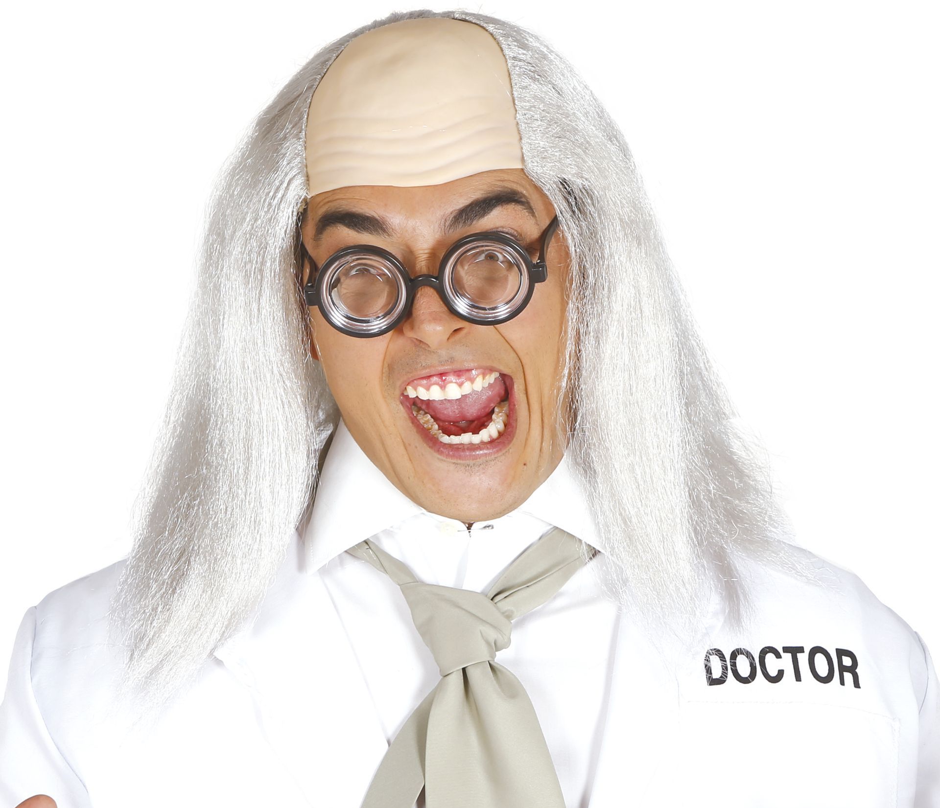 Kale Kop Pruik met Grijs Haar