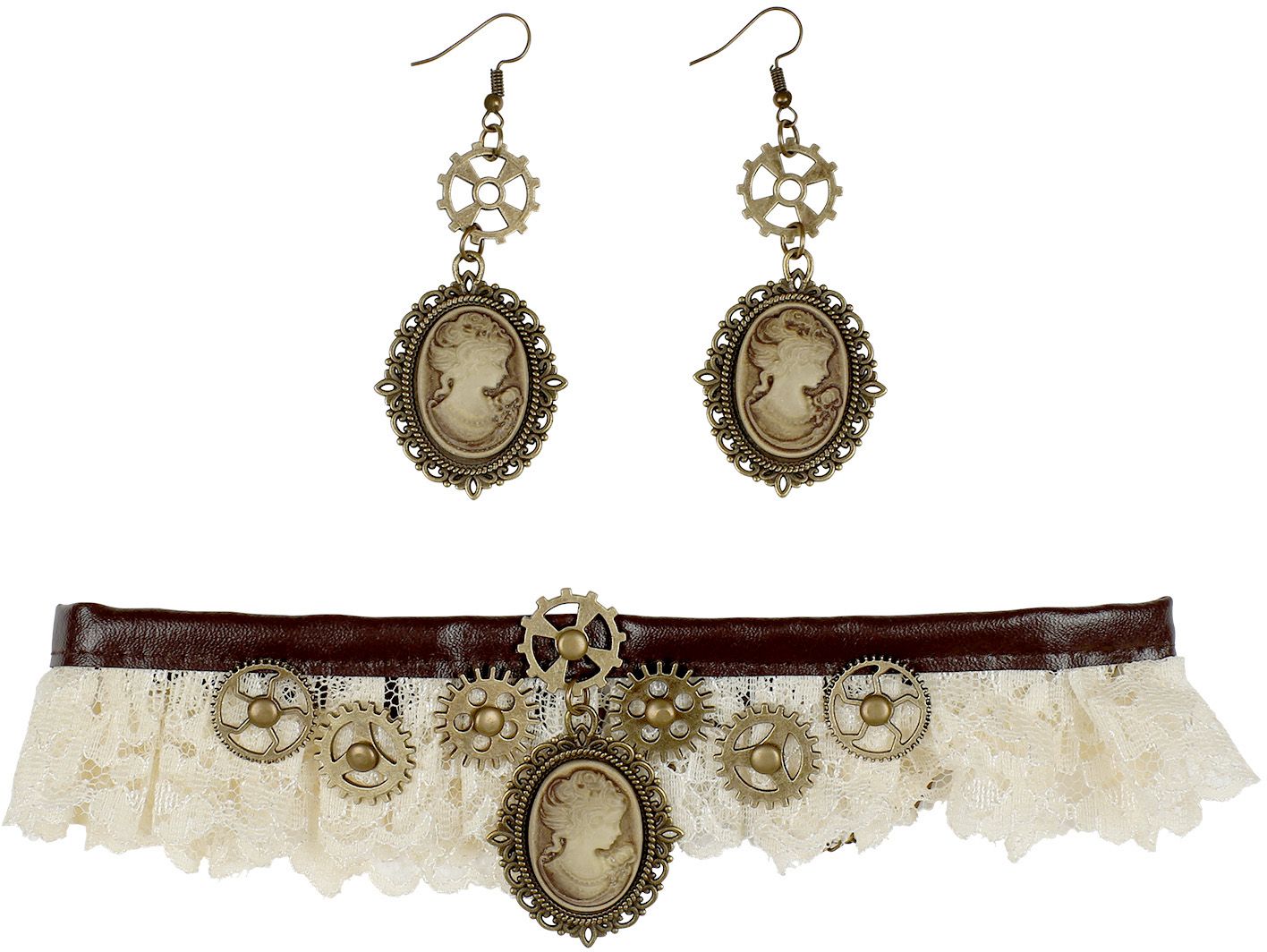 Kanten Steampunk Choker en Oorbellen
