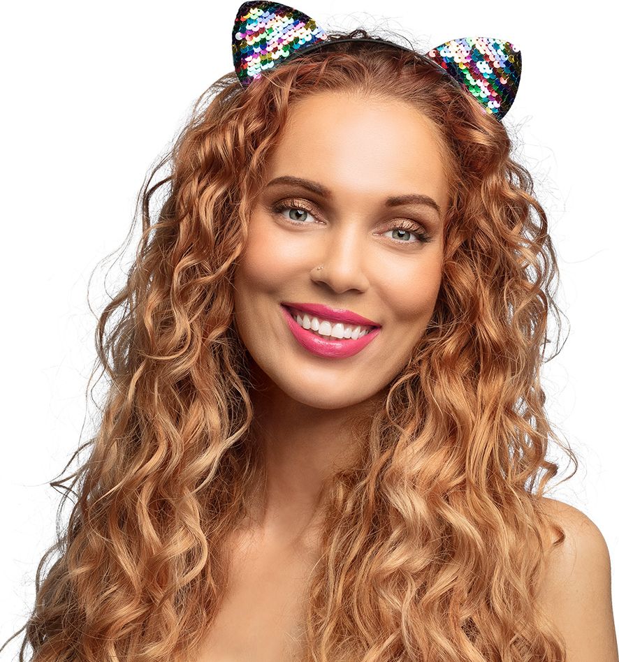 Katten Tiara Haarband met Regenboog Pailletten