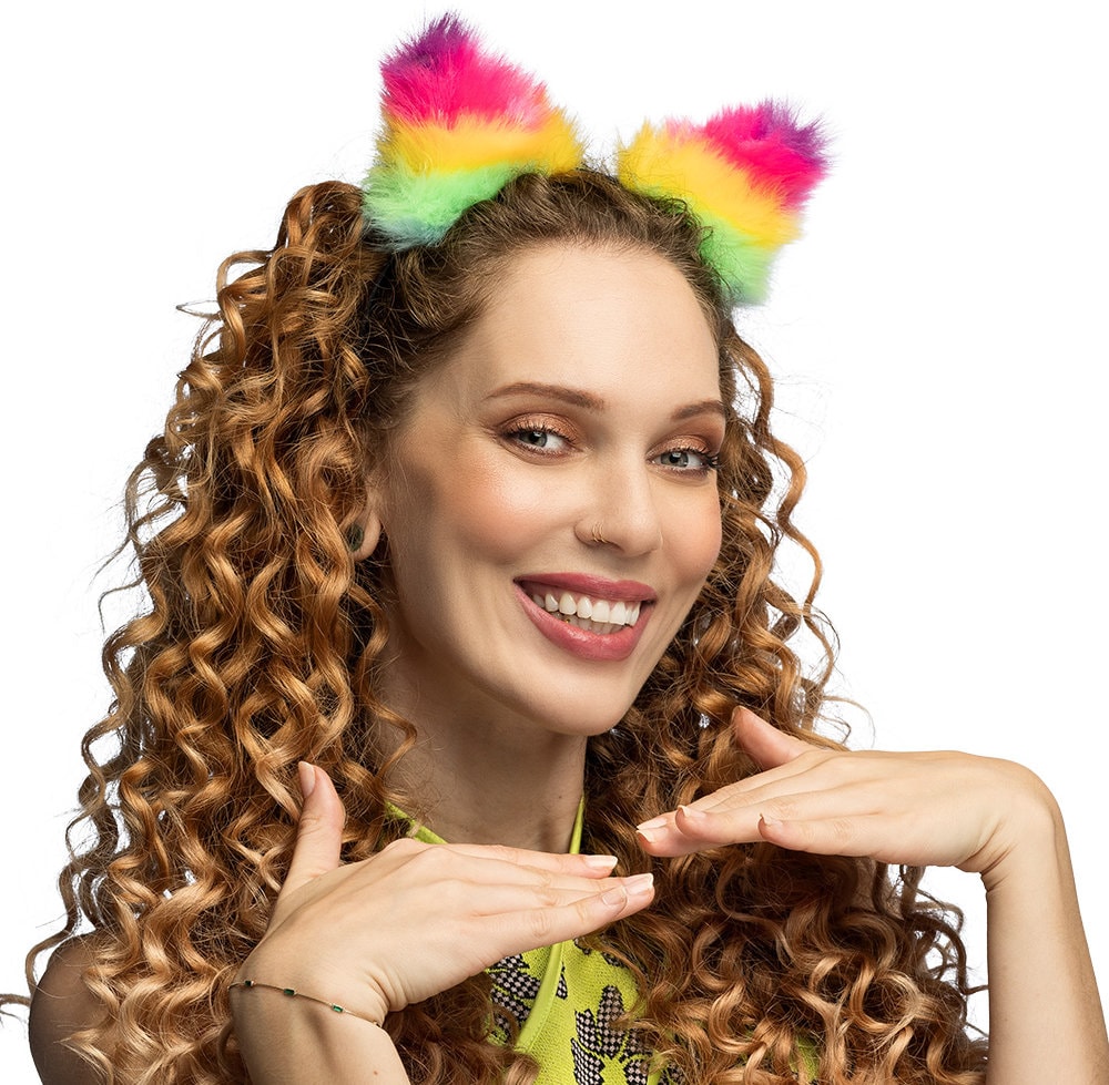 Kattenoren Multikleur Neon Diadeem Dames