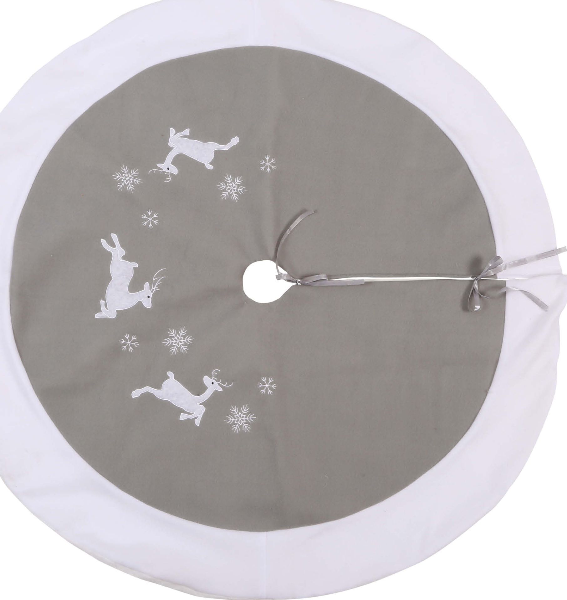 Kerstboom Kleed Rendieren Grijs Wit 115cm