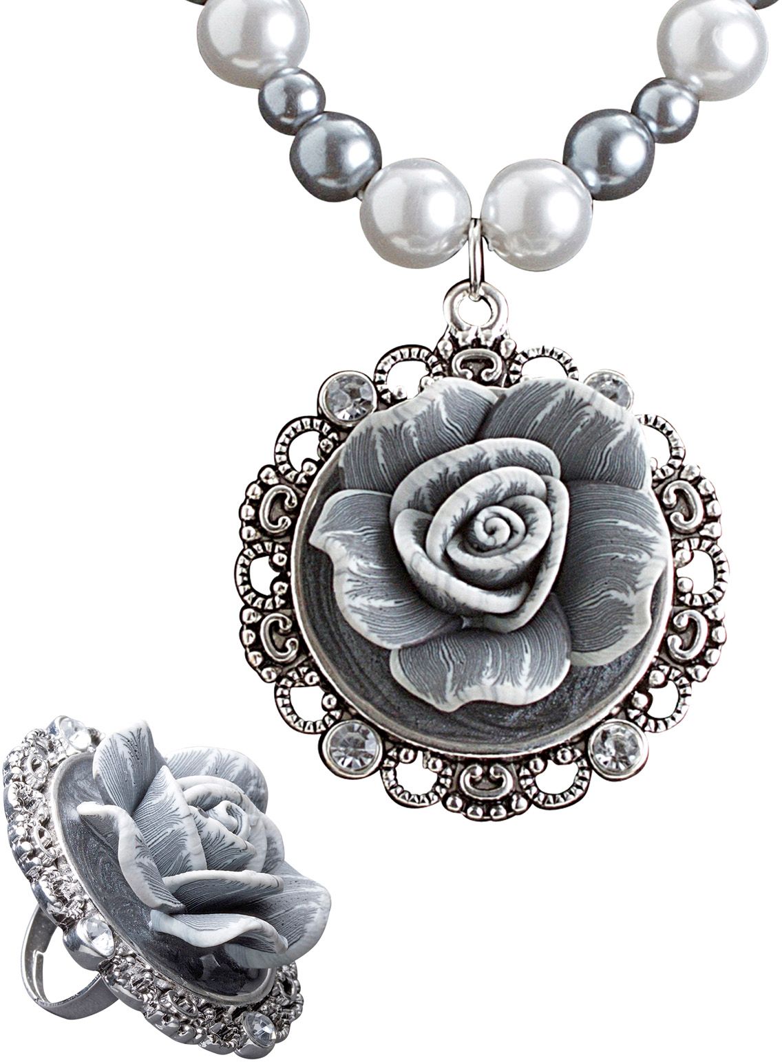 Ketting Van Parels en Camee Roos