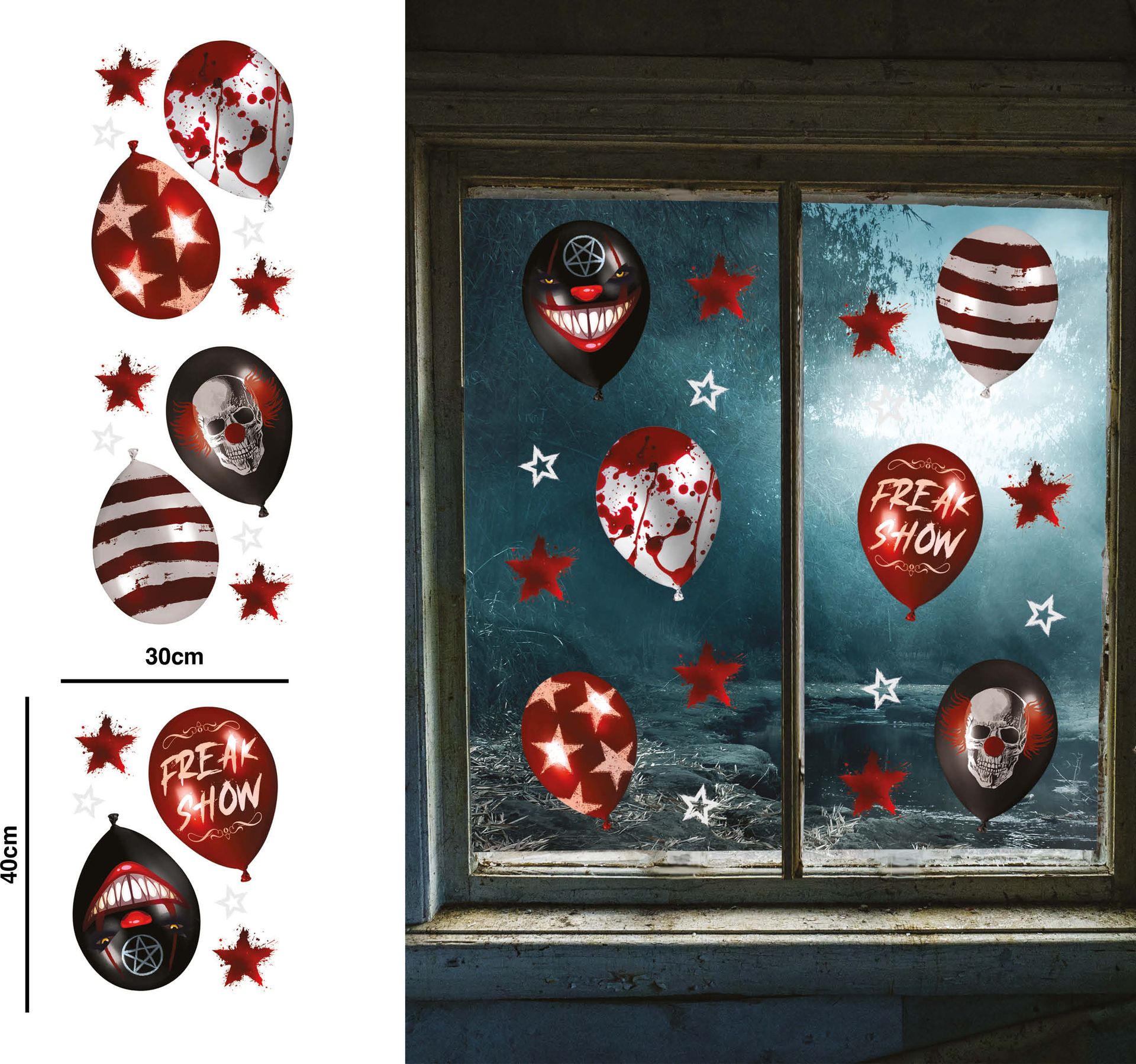 Killer Clown Freak Show Ballonnen Raamstickers