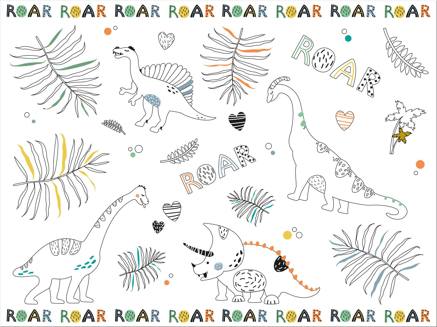 Kinderfeestje Dino Roars Kleurplaat Placemats 6 Stuks