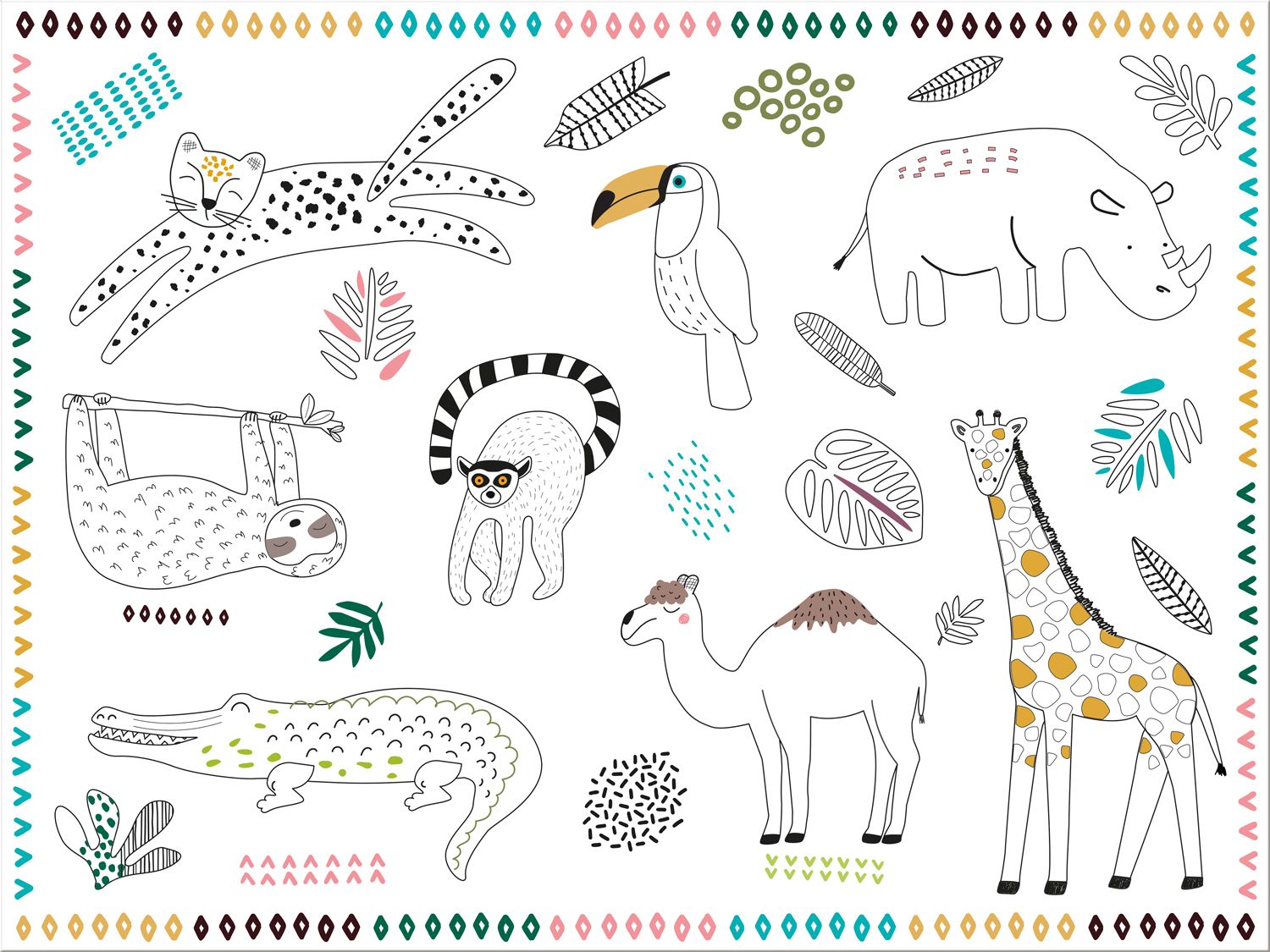 Kinderfeestje Zoo Party Kleurplaat Placemats 6 Stuks
