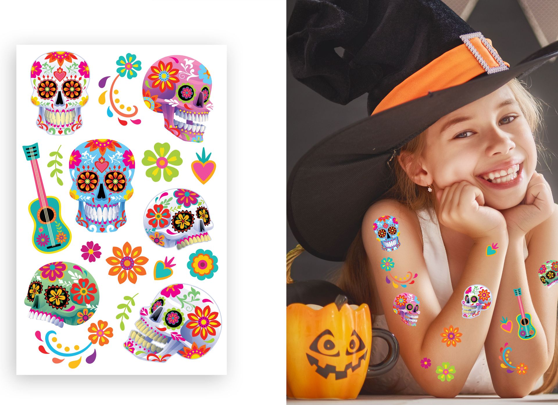 Kleurrijke Dag Van De Doden Plak Tatoeages