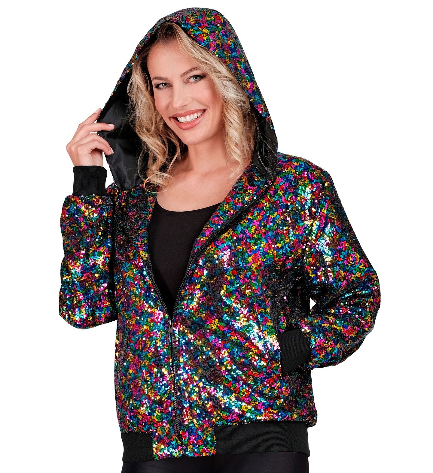 Kleurrijke Pailletten Vest met Capuchon