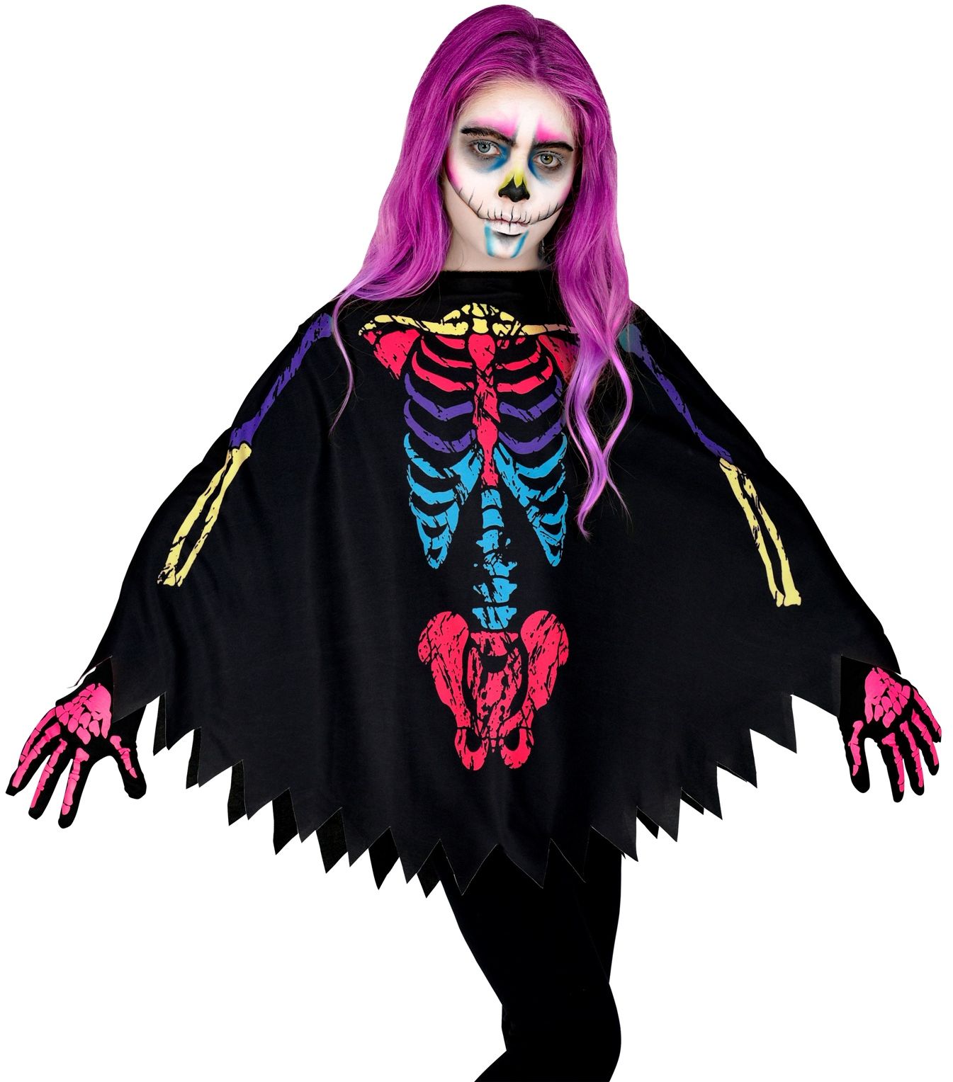 Kleurrijke skelet poncho meisjes
