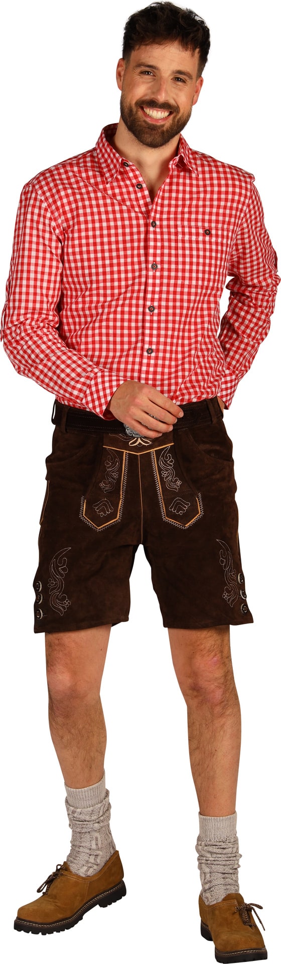 Korte Donkerbruine Lederhose Broek Heren Oktoberfest