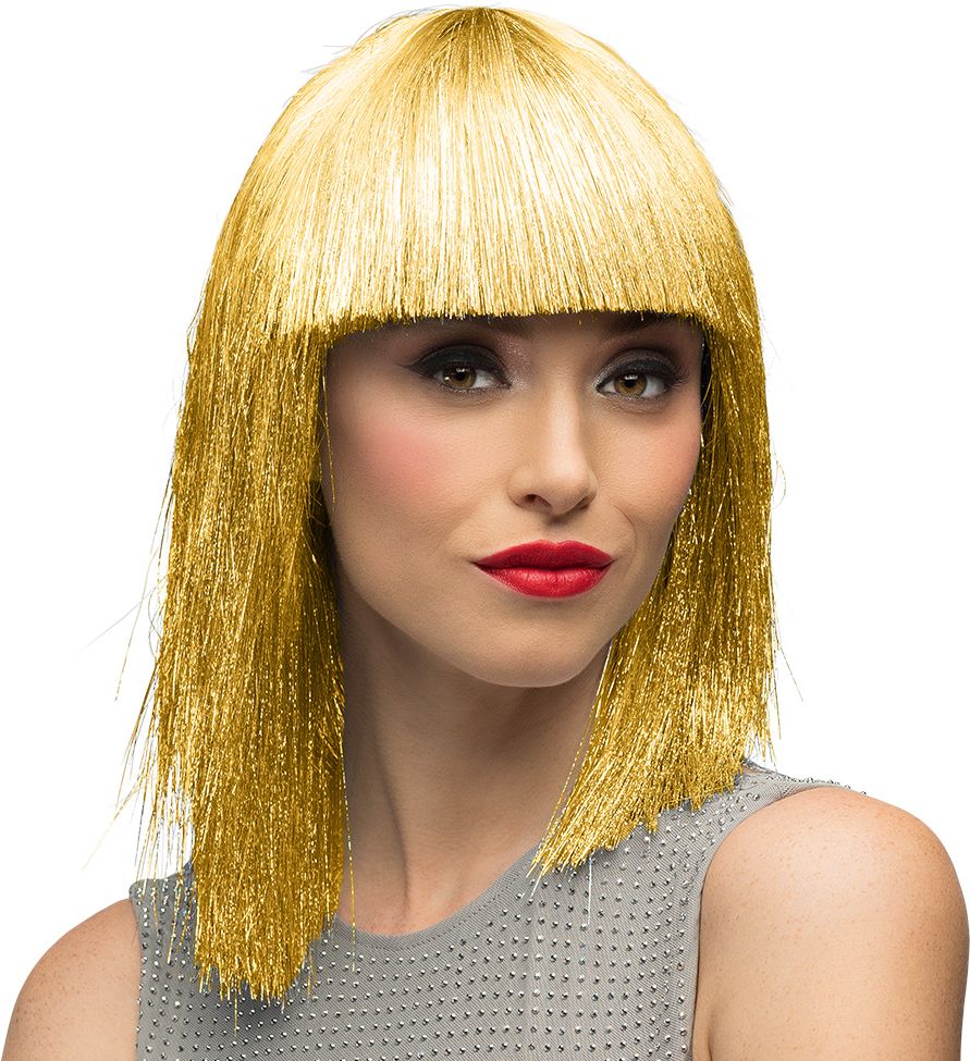 Korte Gouden Glitter Damespruik