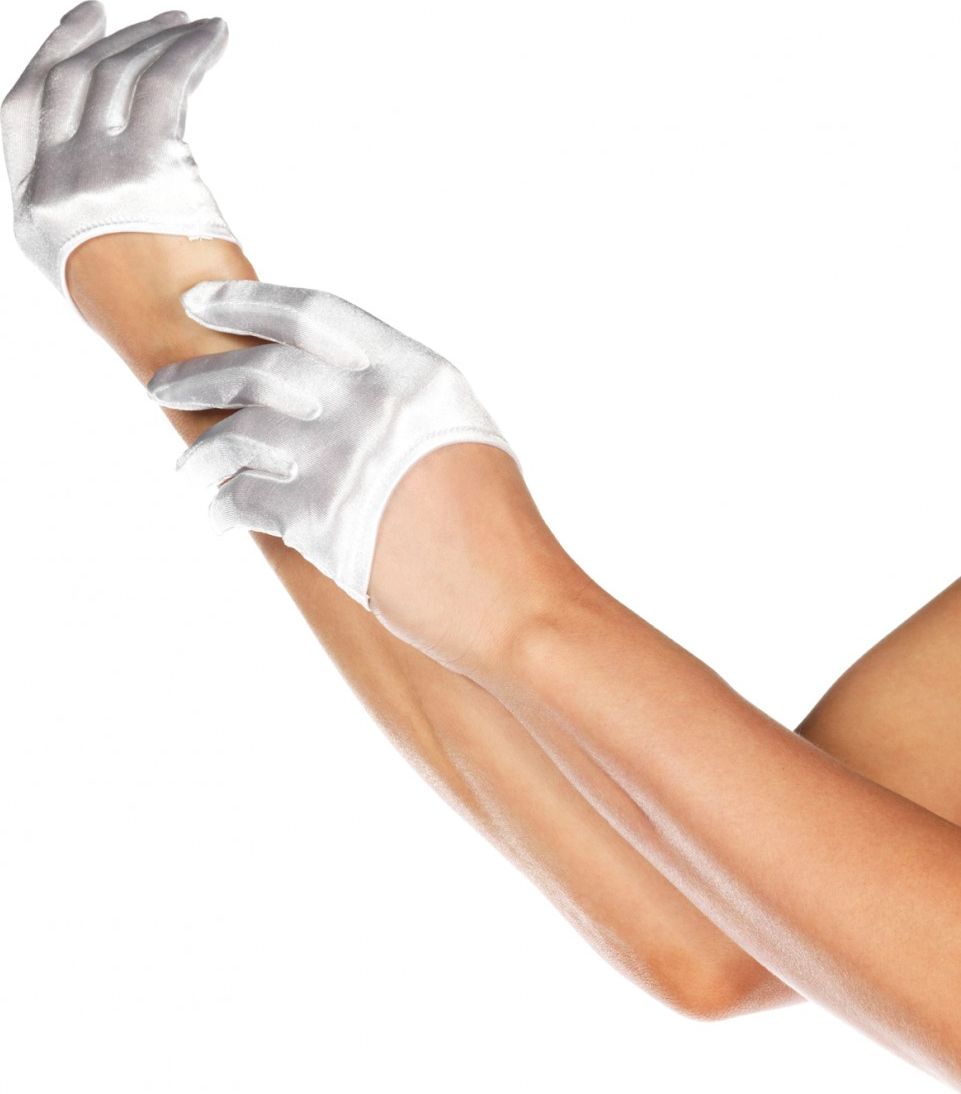 Korte satijnen witte handschoenen