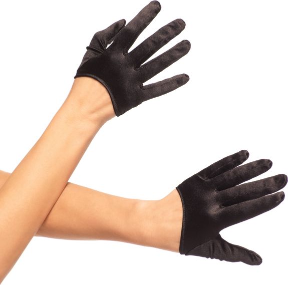 Korte satijnen zwarte handschoenen