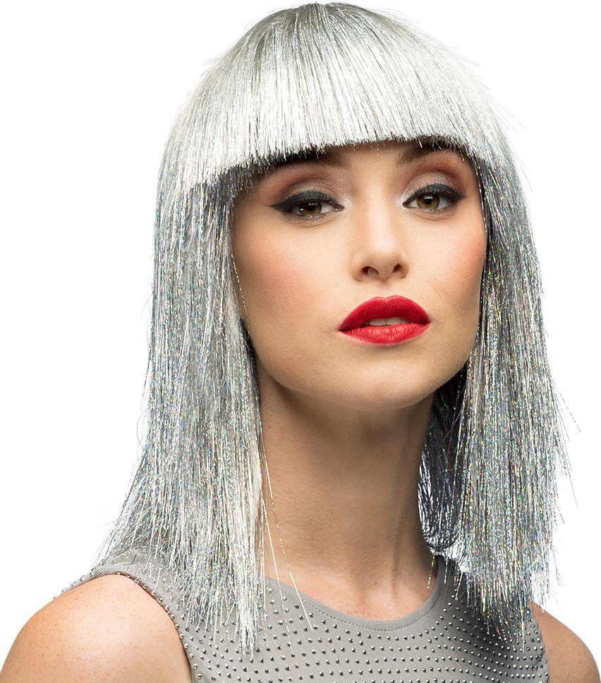Korte Zilveren Glitter Damespruik