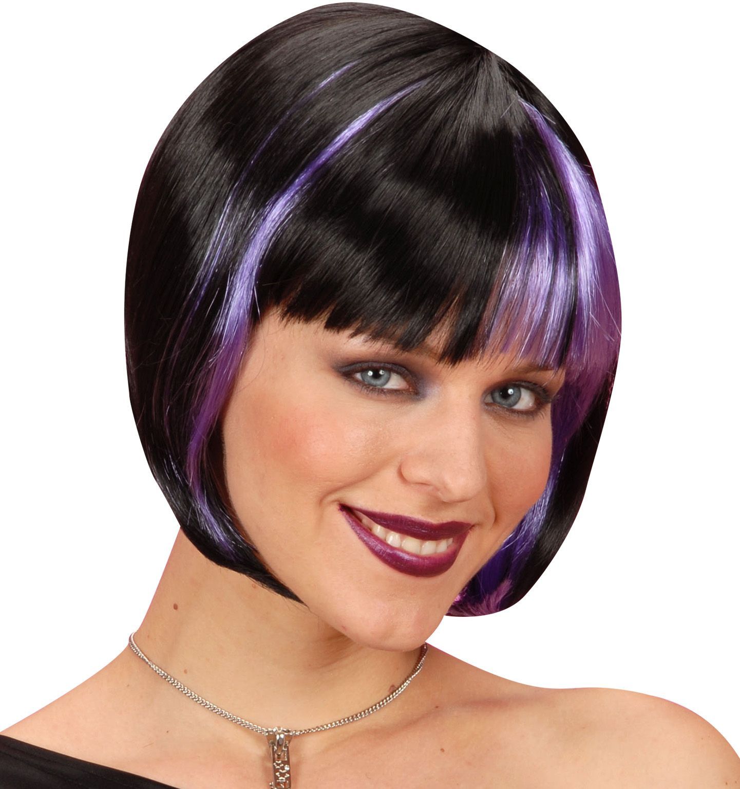 Korte Zwart-Paarse Pruik