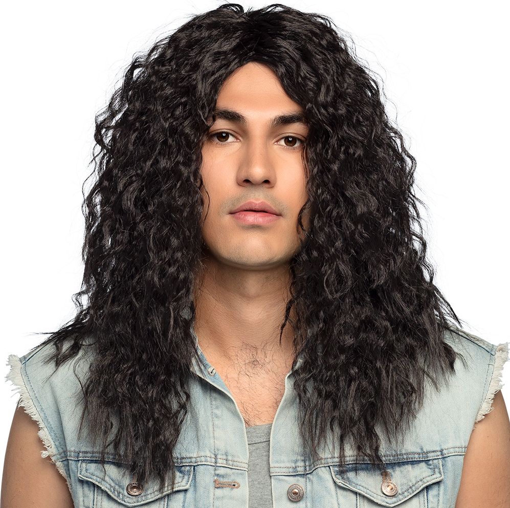 Krullende Zwart Pruik Lang Heren