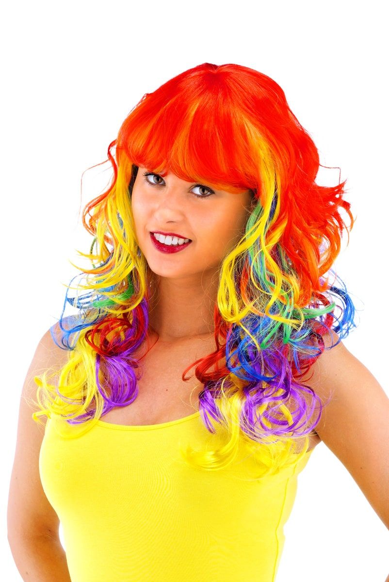 Lang Haar Pruik Krullen Regenboog