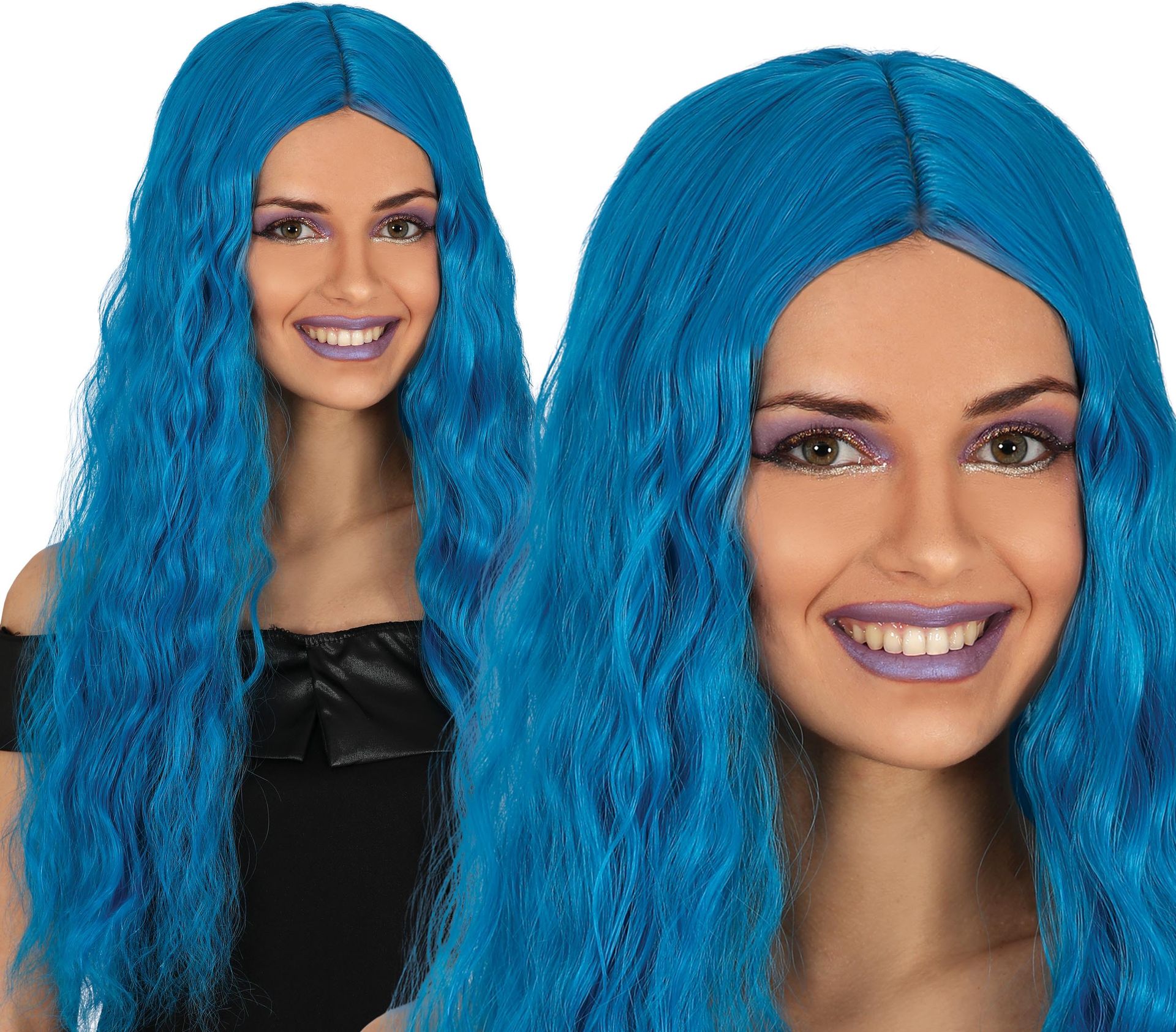 Lange Blauwe Pruik Golvend Dames
