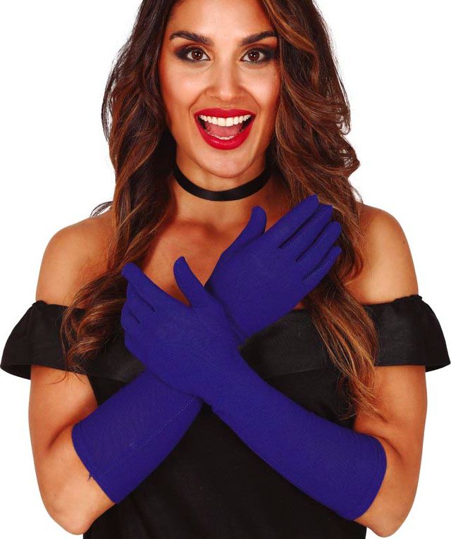 Lange Donkerblauwe Basic Handschoenen