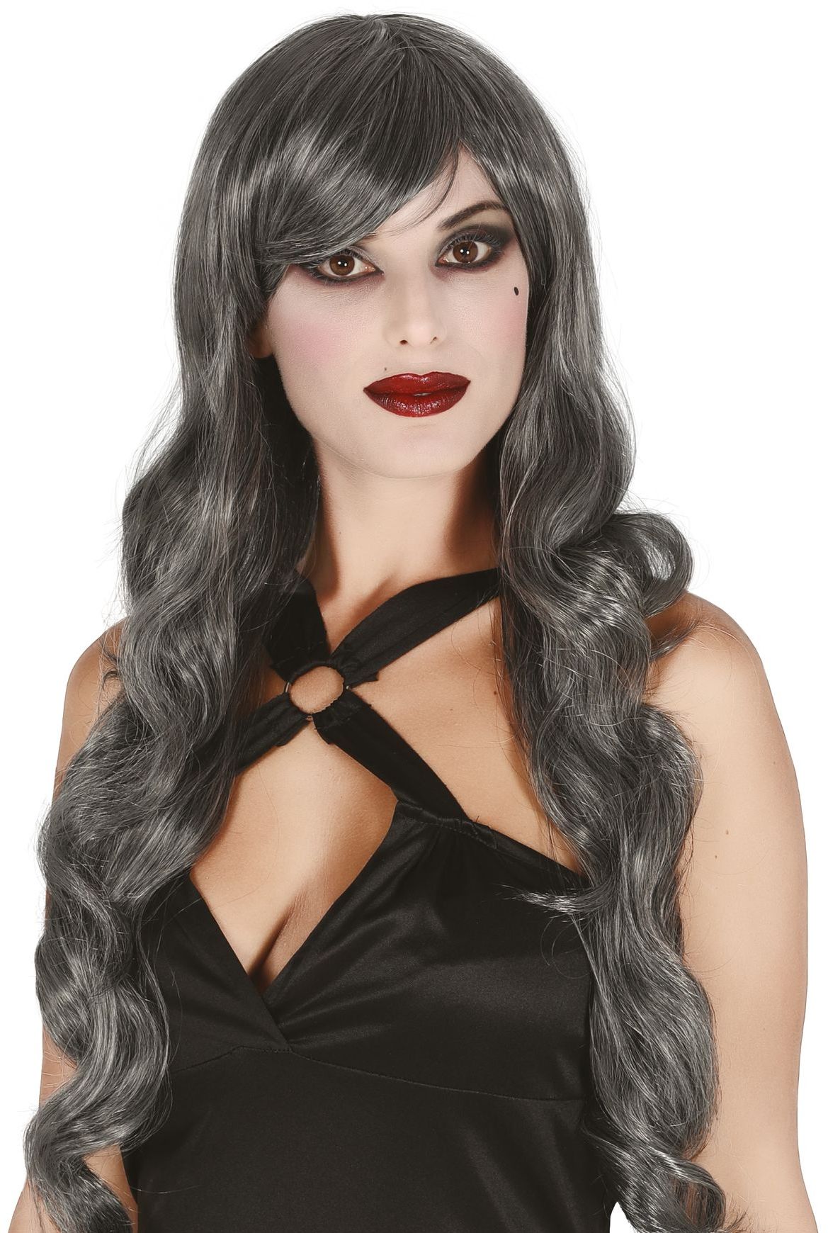 Lange Grijze Pruik met Krullen