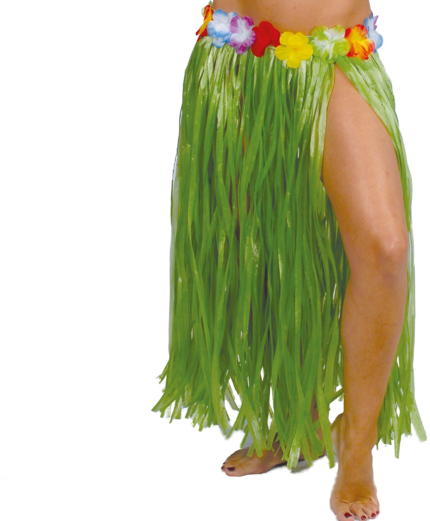 Lange groene Hawaii rok met bloemen