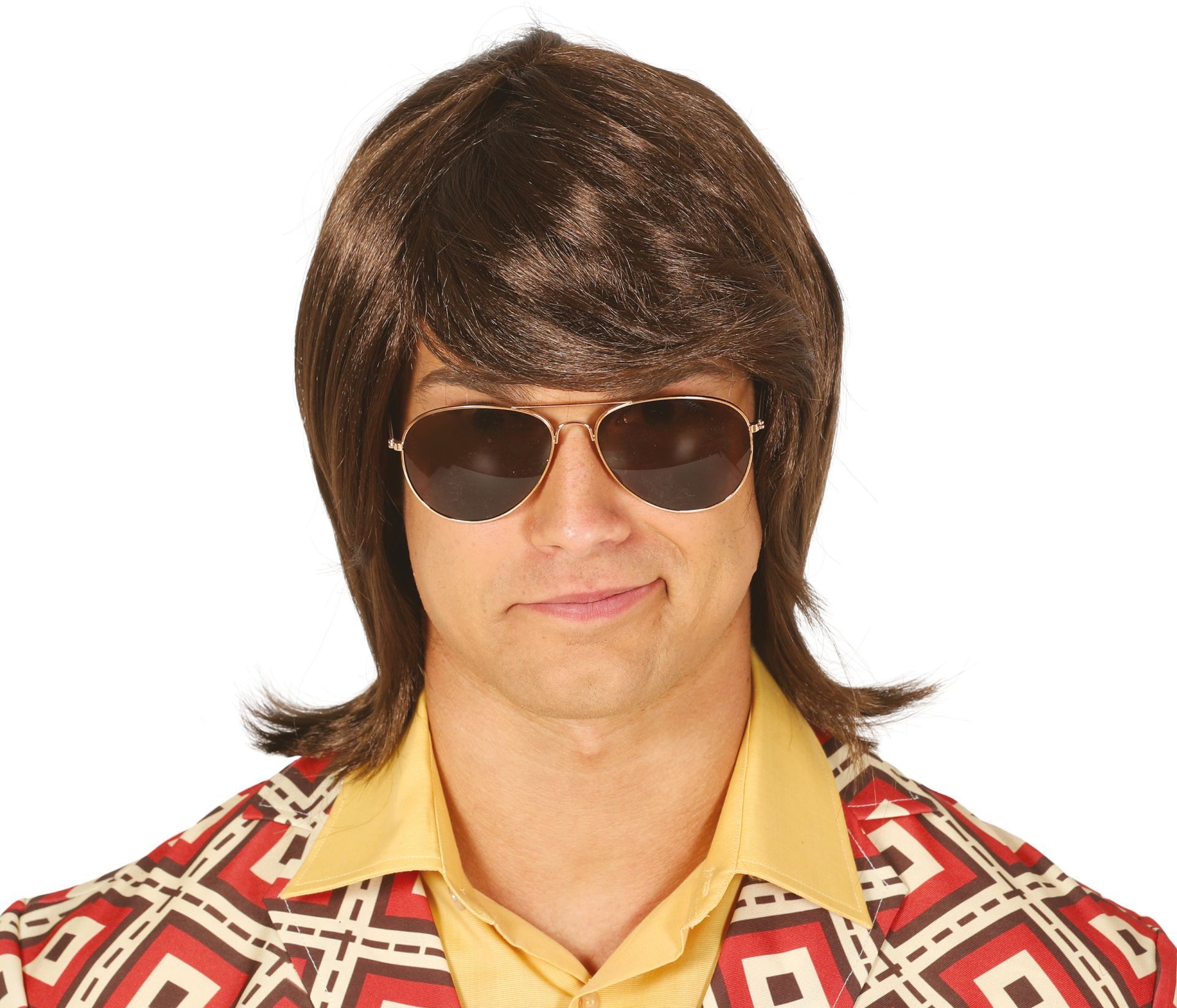 Lange Heren Seventies Pruik Bruin