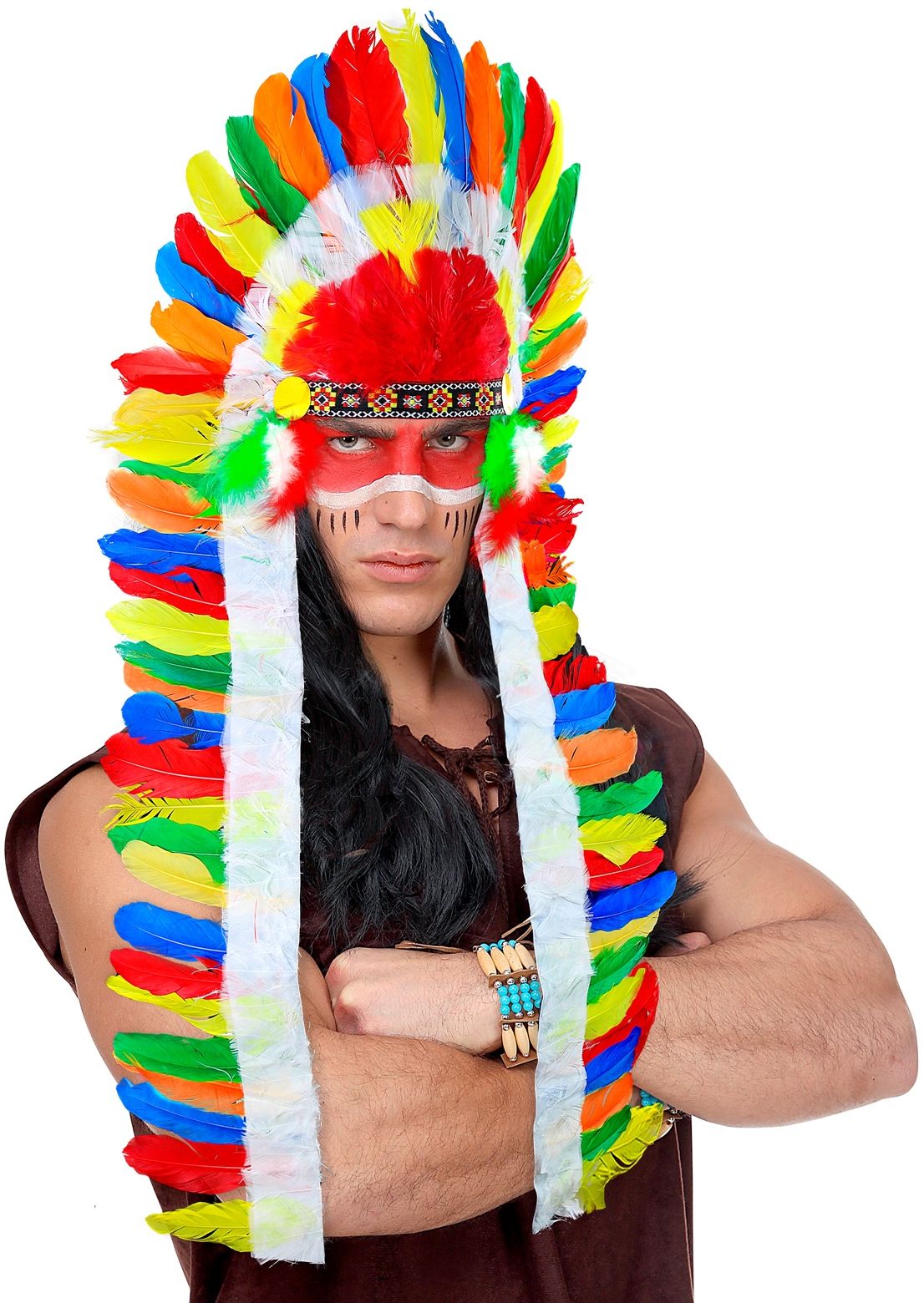 Lange Meerkleurige Indianen Hoofdtooi