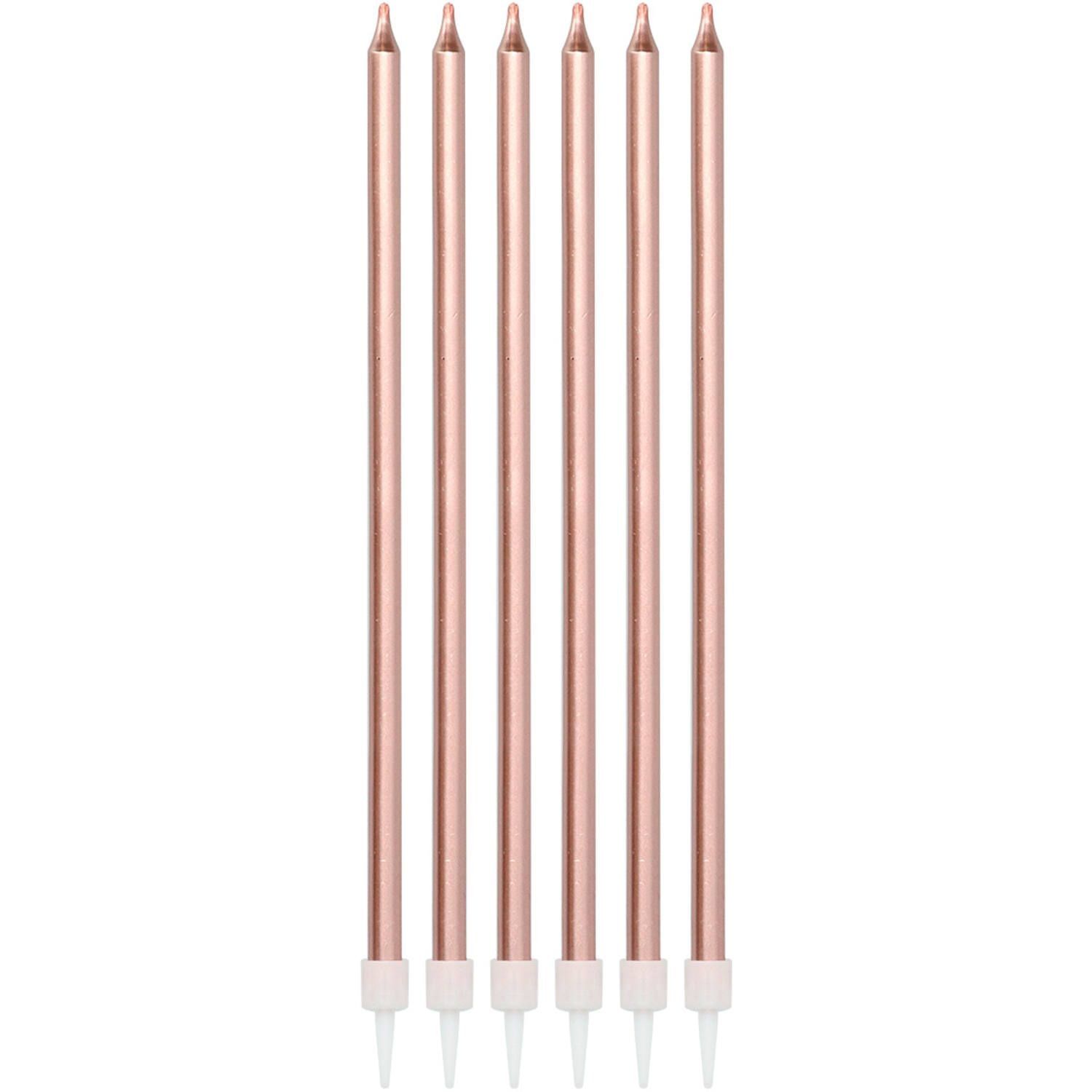 Lange Taartkaarsjes Rosegoud Metallic 16 Stuks