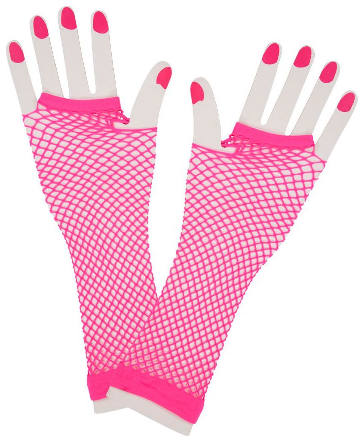 Lange visnet handschoenen roze