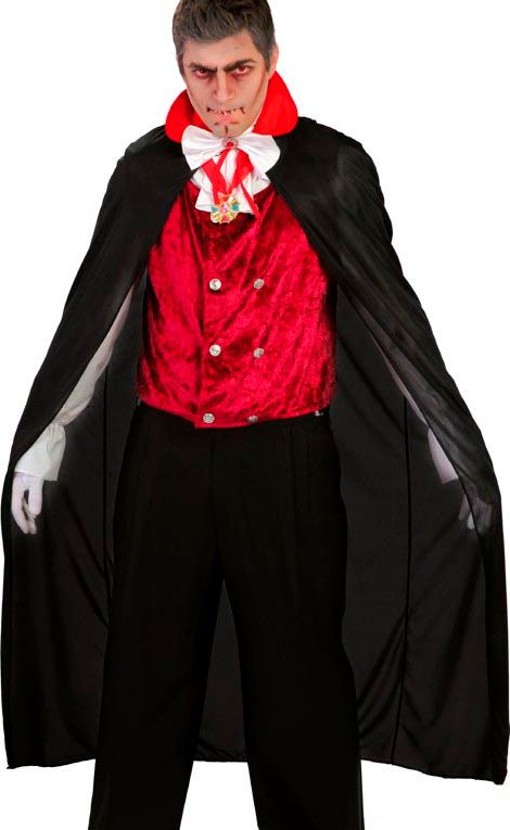 Lange Zwarte Cape met Rode Kraag