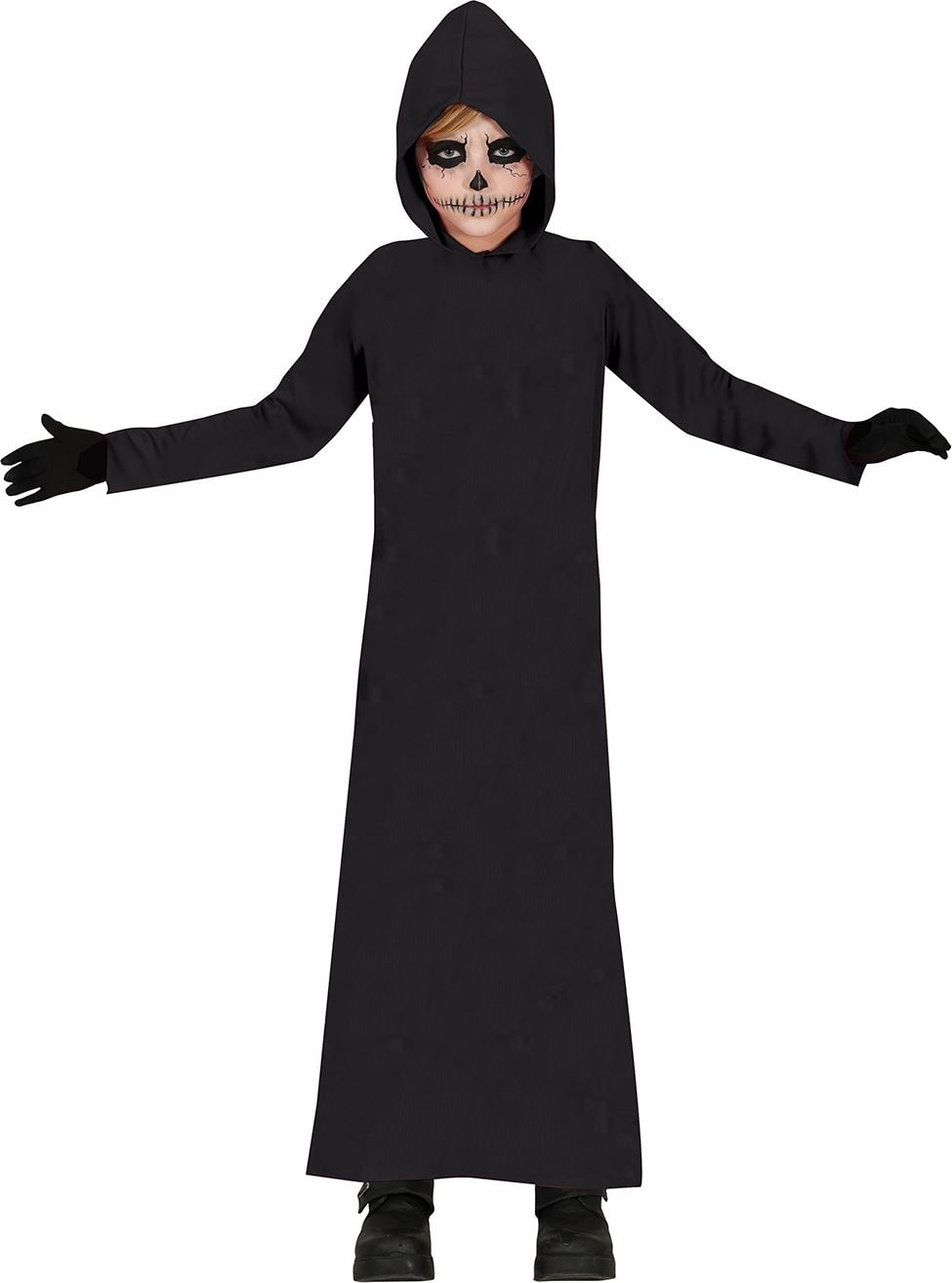 Lange Zwarte Grim Reaper Cape met Kap Kind