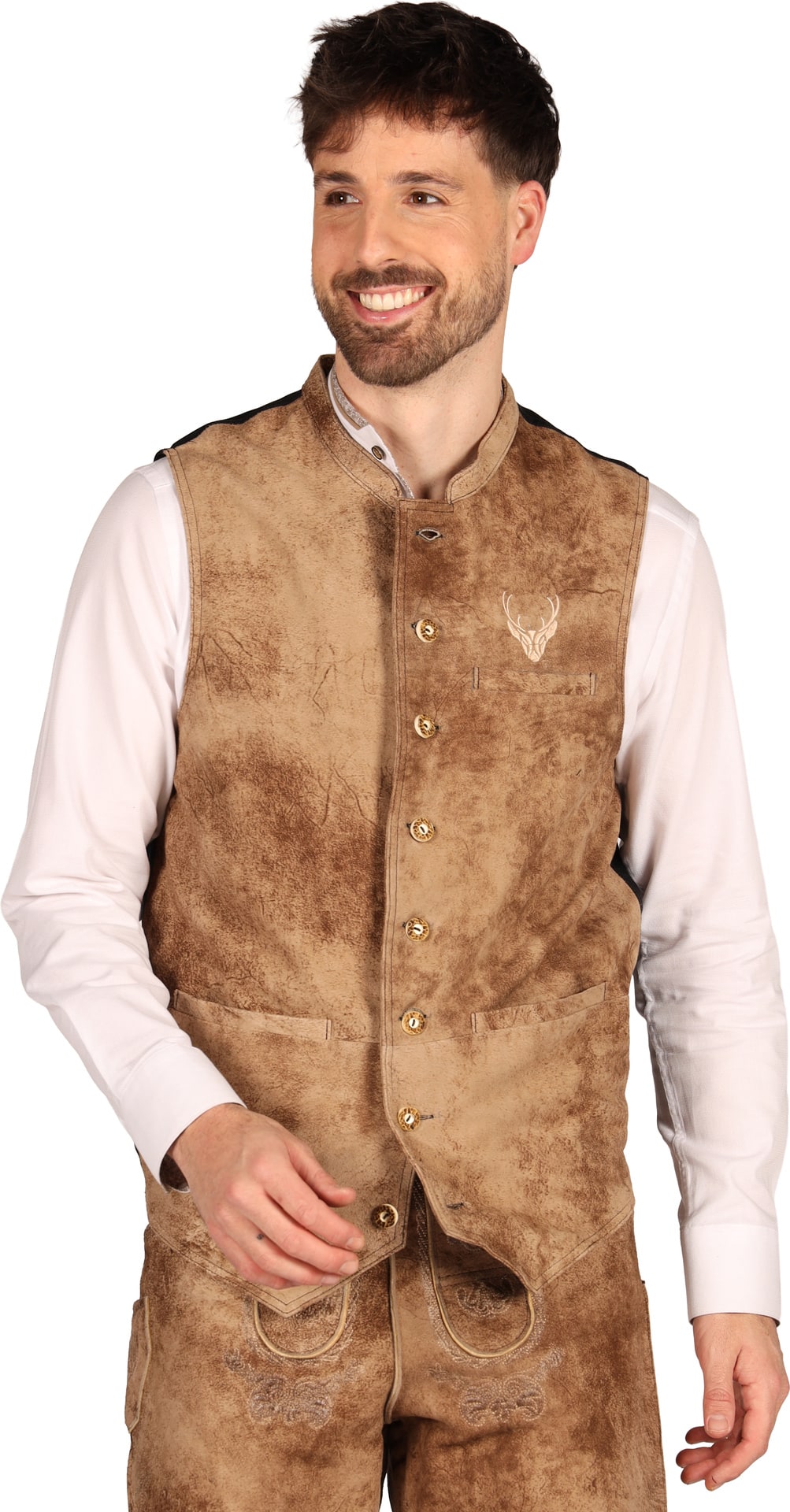Licht Bruin Leren Gilet Heren Oktoberfest
