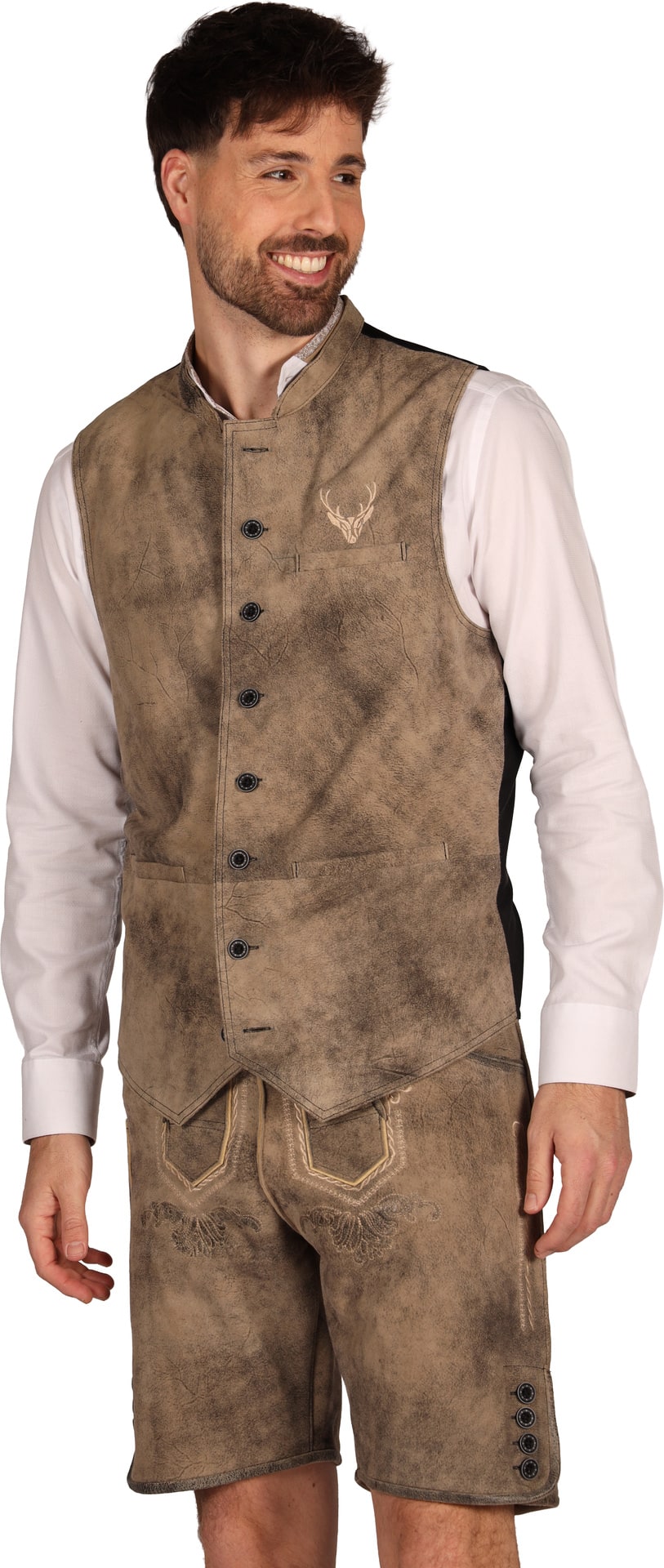 Licht Grijs Leren Gilet Heren Oktoberfest