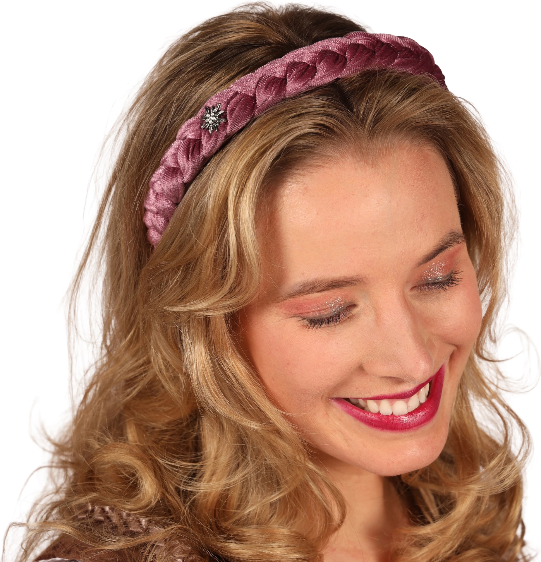 Lila Gevlochten Haarband Alpentraum met Edelweiss
