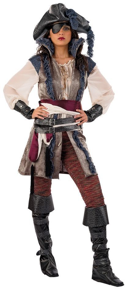 Luxe Blauw Rood Piraat Kostuum Vrouw