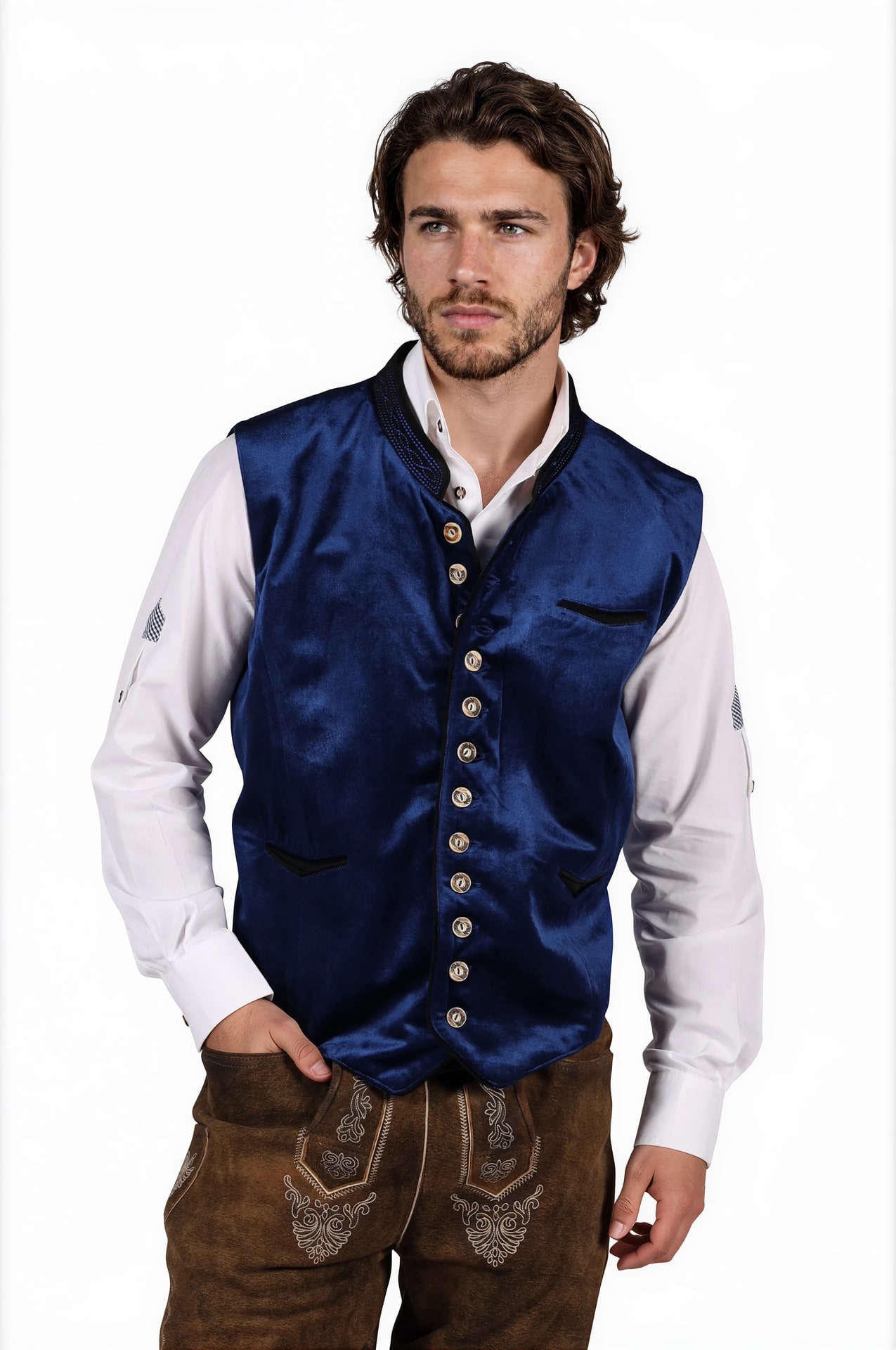 Luxe Blauw Tiroler Vest Heren Oktoberfest