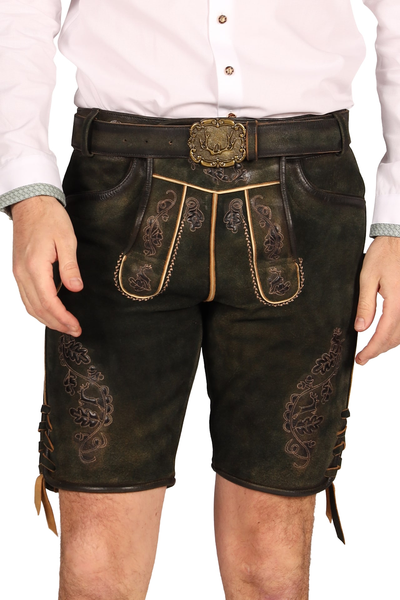 Luxe Leren Donkergroene Lederhose Heren Oktoberfest