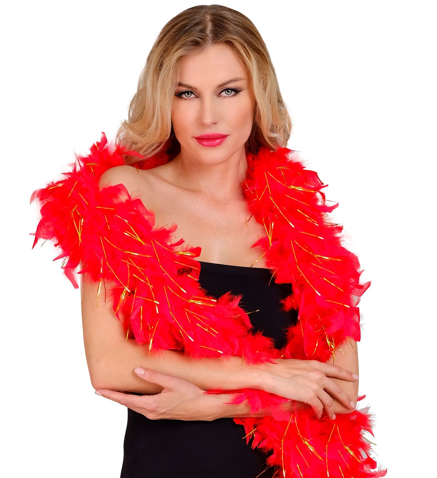 Luxe Rode Boa met Gouden Tinsels