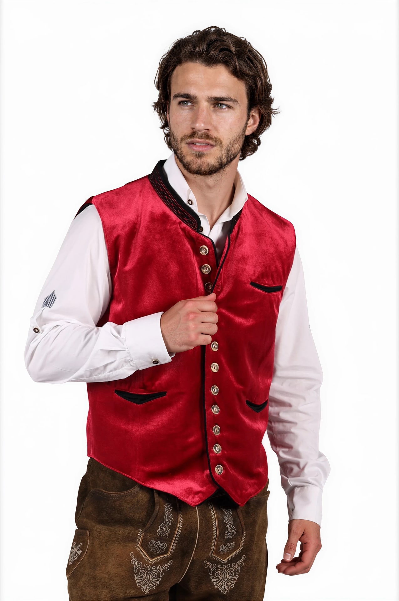 Luxe Rood Tiroler Vest Heren Oktoberfest