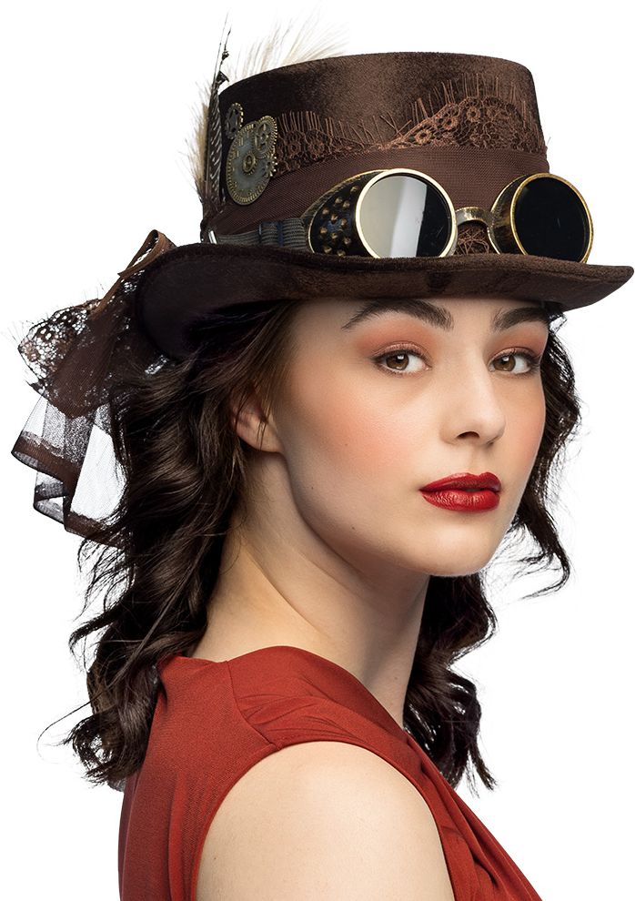 Luxe Steampunk Hoed Bruin met Veer