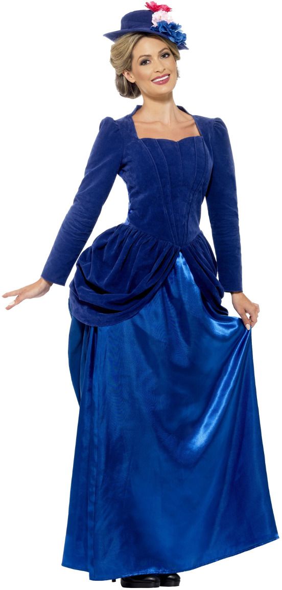 Luxe victoriaanse blauwe vrouwen jurk