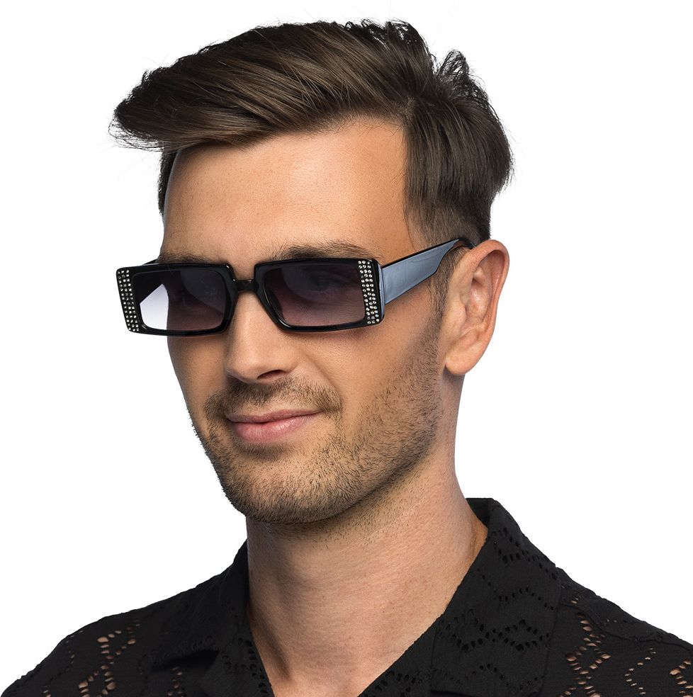 Luxe Zwarte Feest Zonnebril met Diamantjes