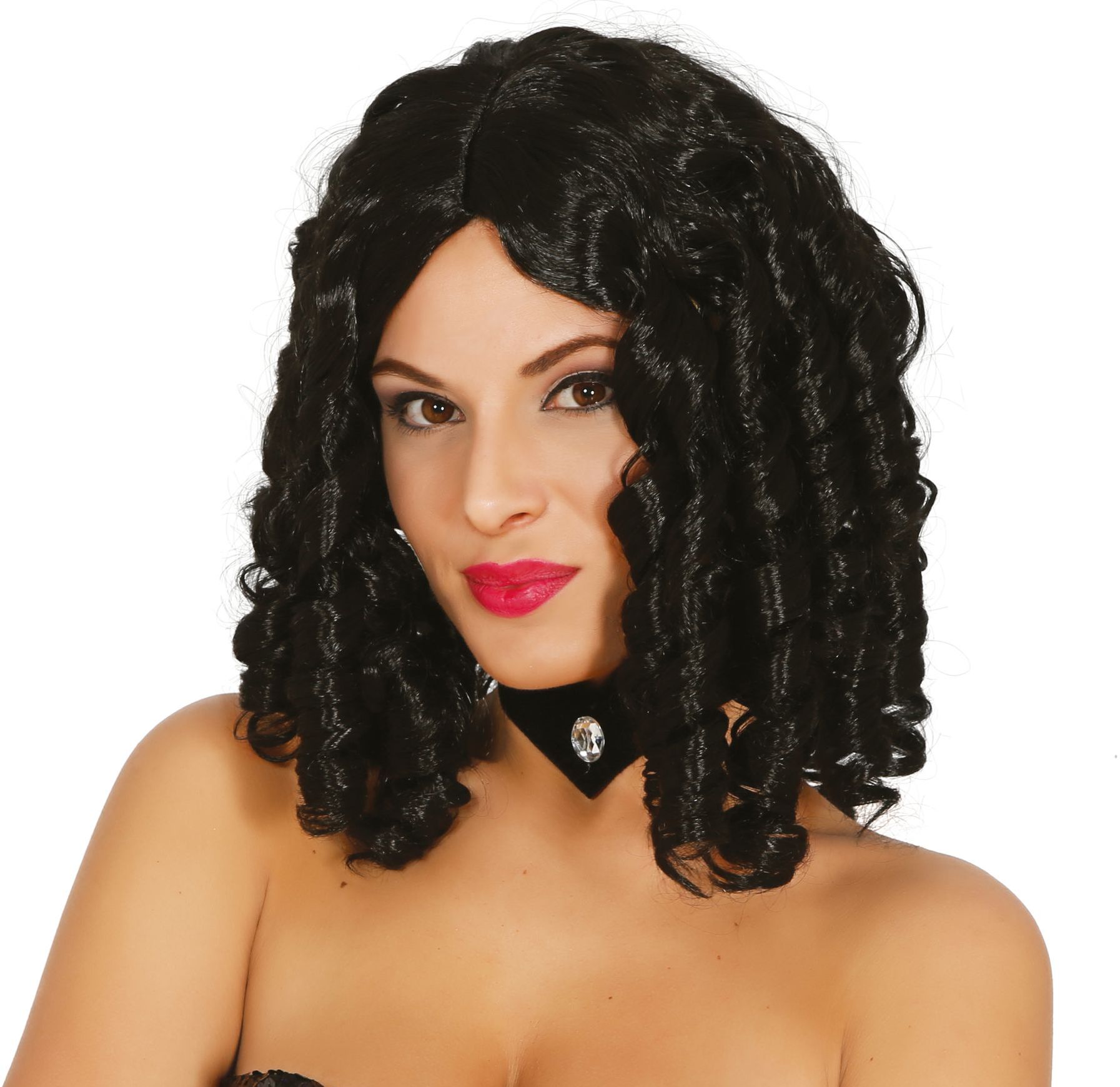 Maggie Zwarte Pijpenkrullen Pruik