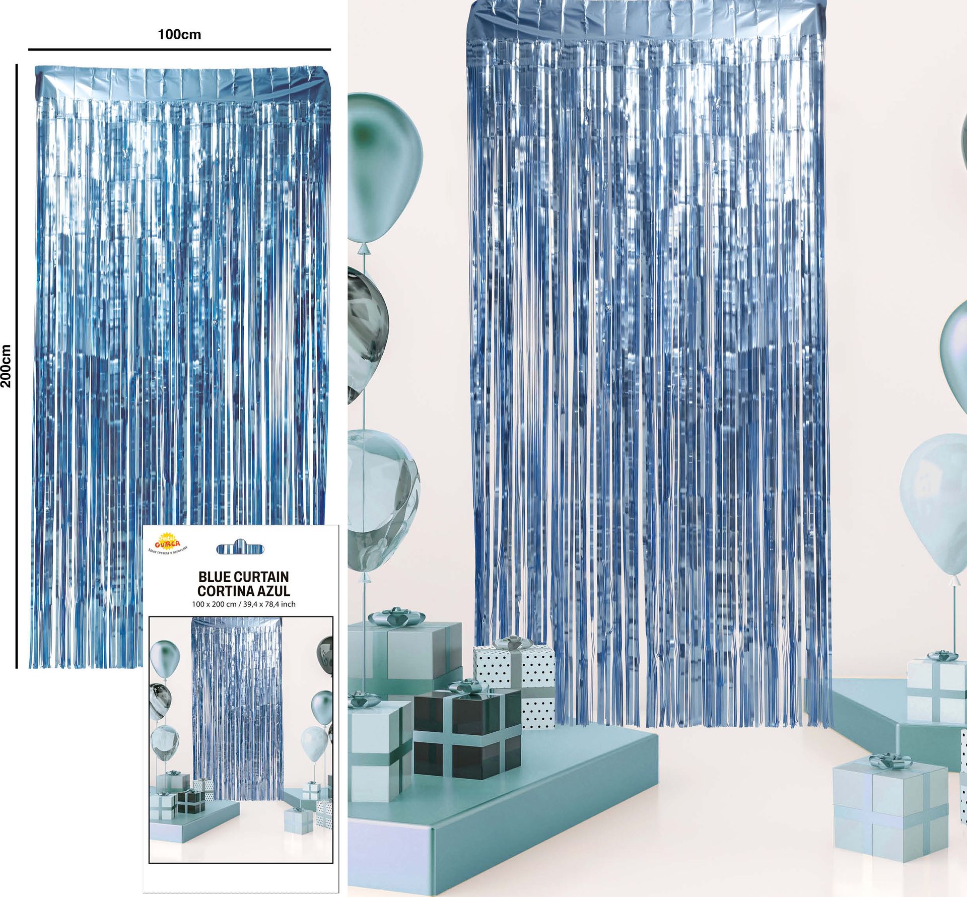 Mat Blauwe Metallic Franje Gordijn