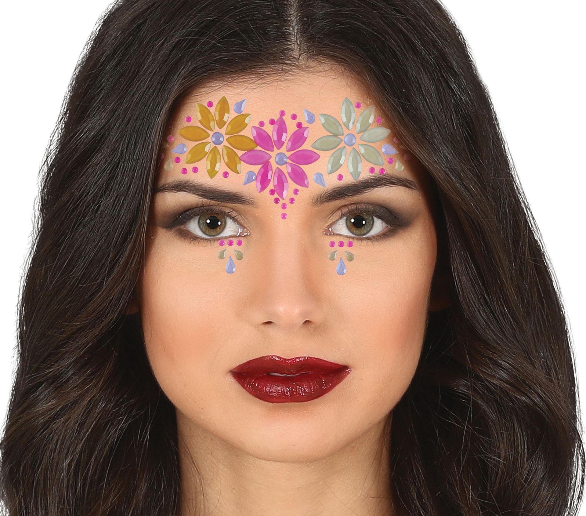 Meerkleurige Neon Bloemen Gezichtsjuwelen