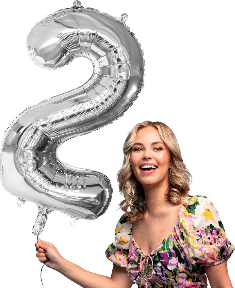 Mega Zilveren Folieballon Nummer '2' 86cm