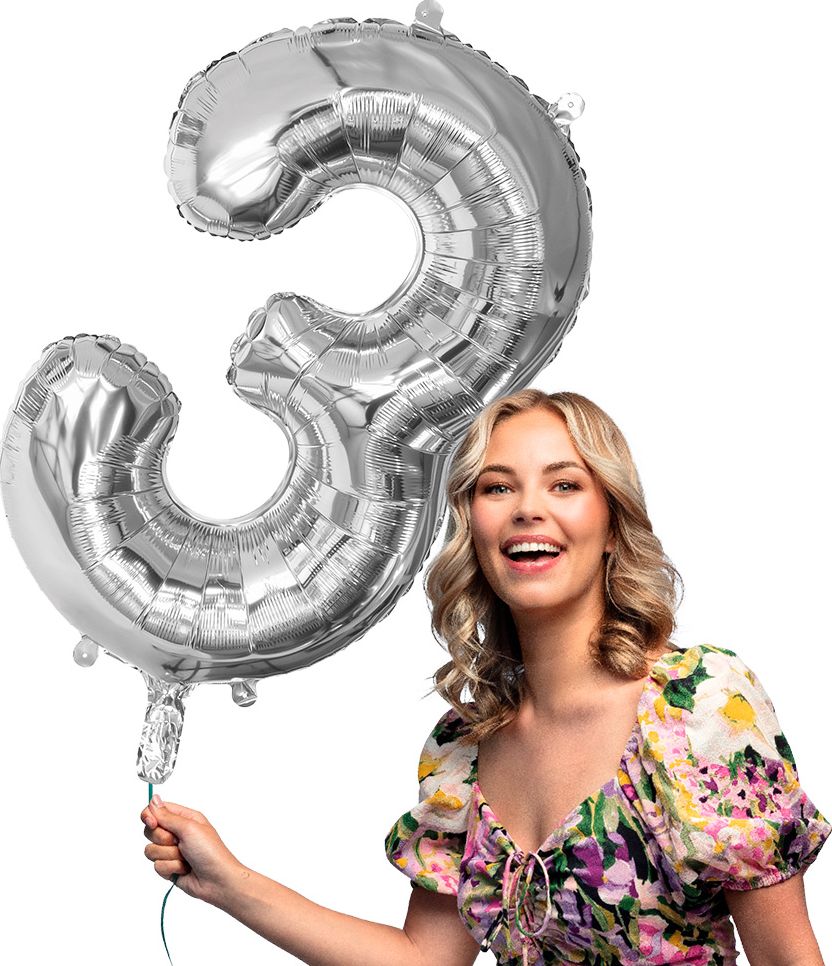 Mega Zilveren Folieballon Nummer '3' 86cm